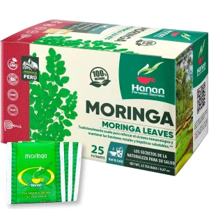 Moringa Tea for Energy, Immunity & Joint Health - 25 Herbal Teabags of Te de Moringa Powder, Fresh Superfood Leaves
